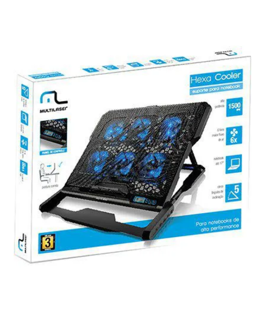 Base Para Notebook Multilaser Com 6 Coolers + 2 USBs Led Azul AC282 ...